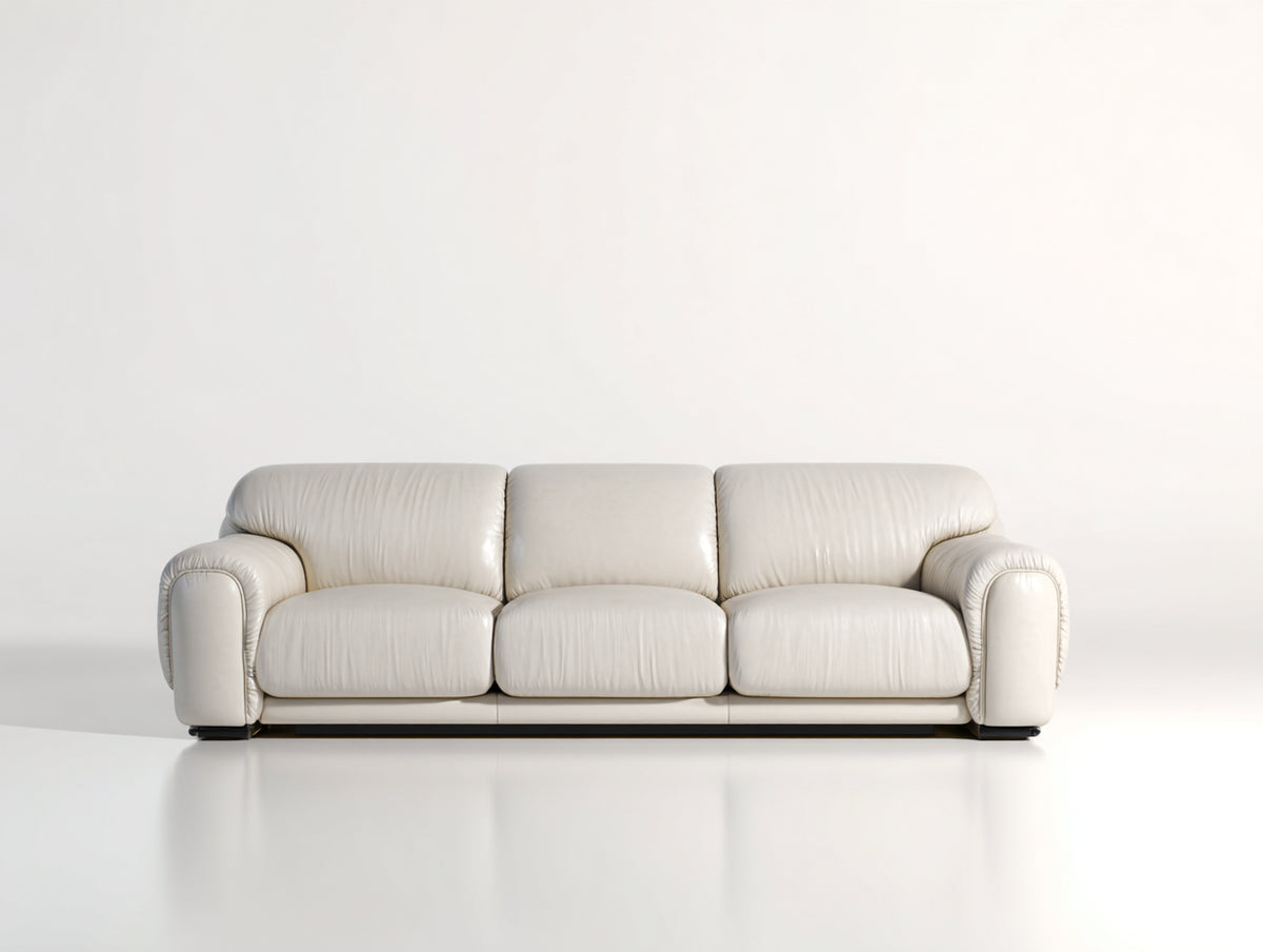 Divano lineare - Pelle - 232x101x89 cm - Bianco crema - Contemporaneo
