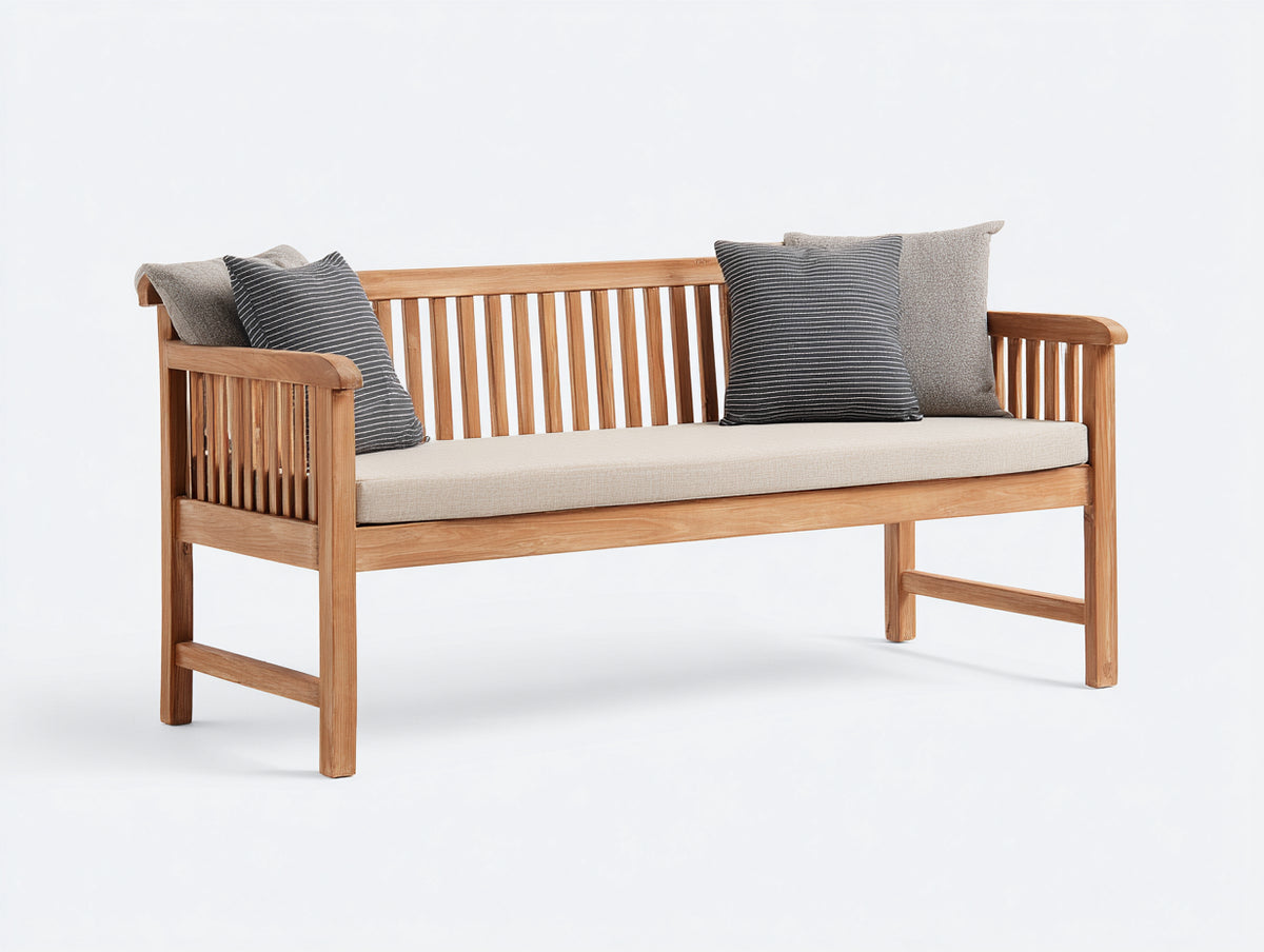 Panche da giardino - Legno-Tessuto - 165x64x89 cm - Marrone naturale-Beige - Stile rustico