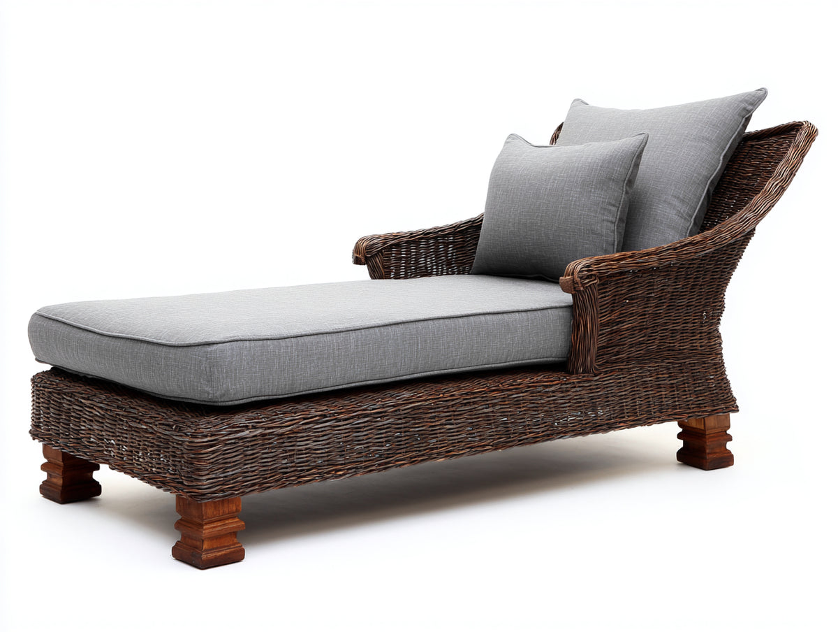 Lettino prendisole - Rattan-Tessuto - 182x78x86 cm - Grigio-Marrone - Stile classico