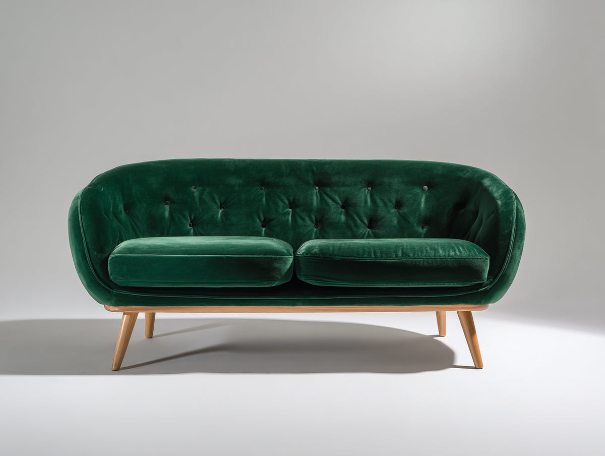Divano lineare - Velluto-Legno - 189x88x82 cm - Verde smeraldo - Retrò moderno