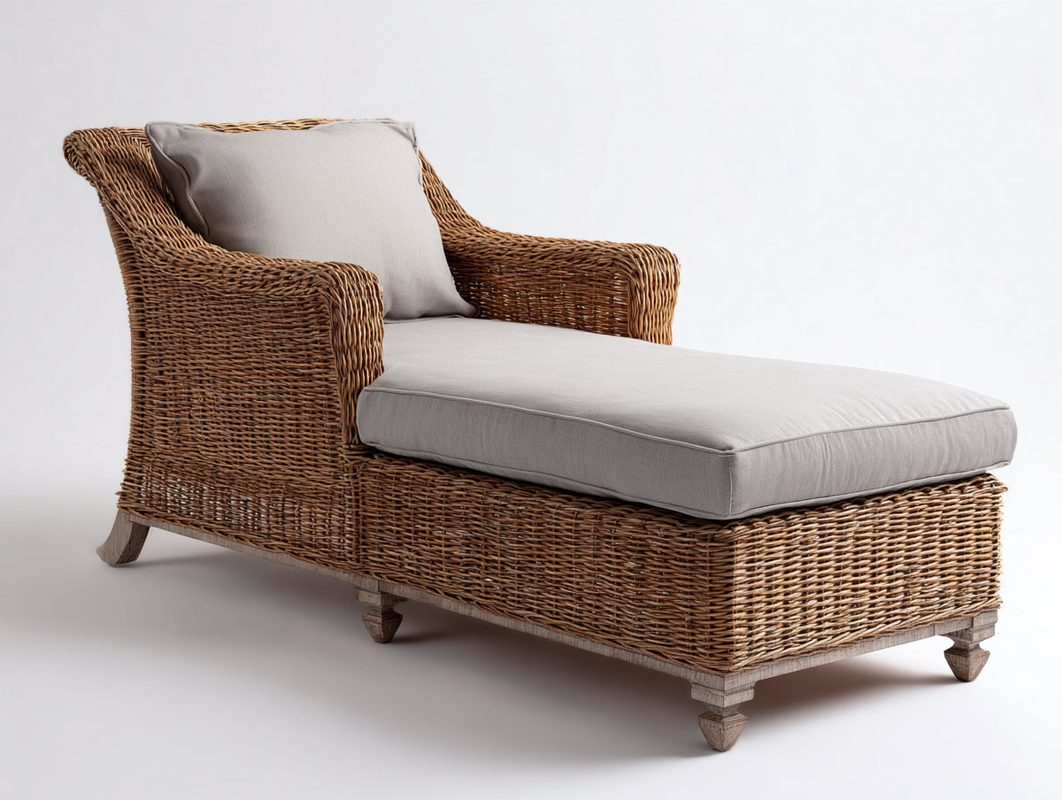 Lettino prendisole - Rattan-Tessuto-Legno - 184x80x87 cm - Beige-Marrone naturale - Stile naturale
