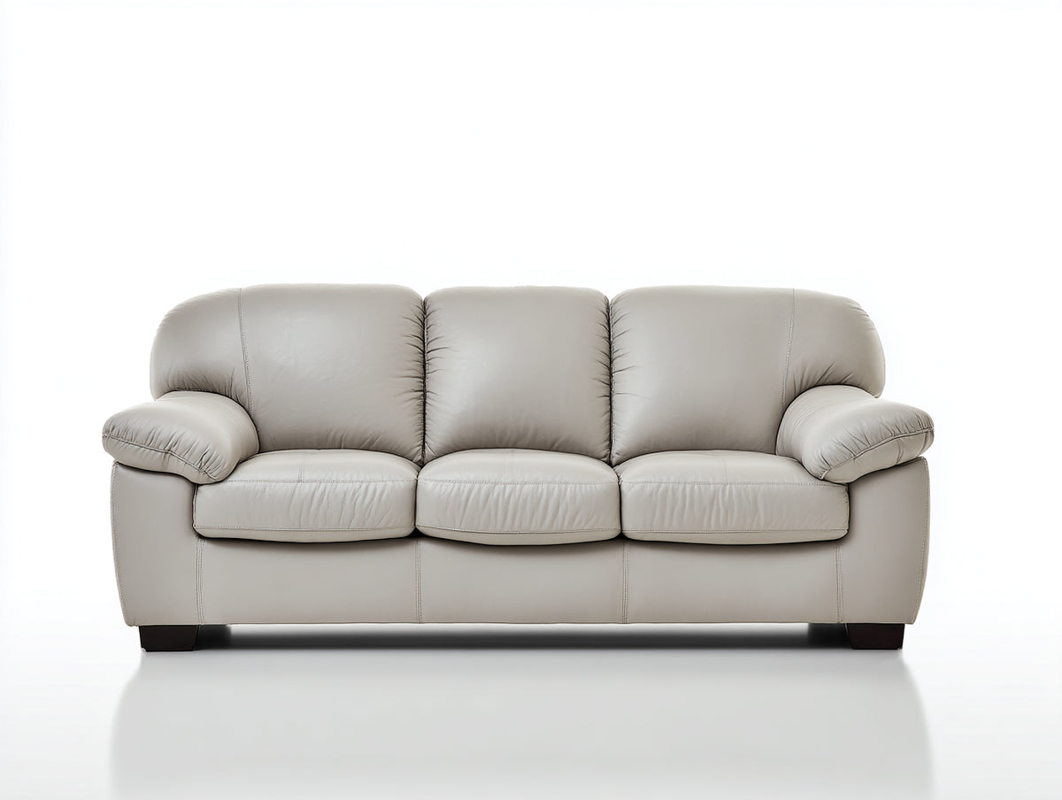 Divano lineare - Pelle - 224x98x91 cm - Grigio tortora - Classico moderno