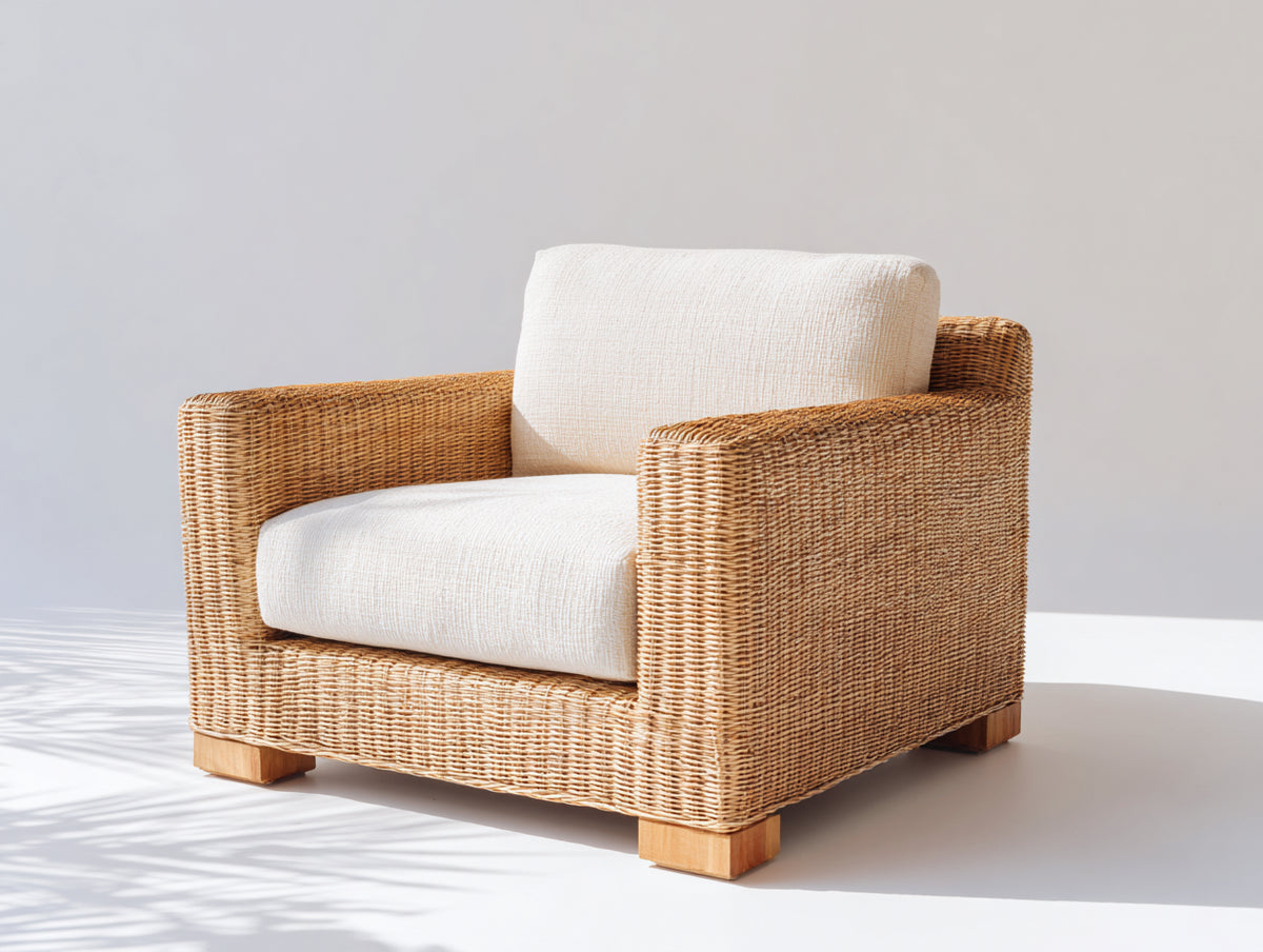 Poltrona da giardino - Rattan sintetico-Tessuto - 92x88x79 cm - Miele-Avorio - Naturale moderno