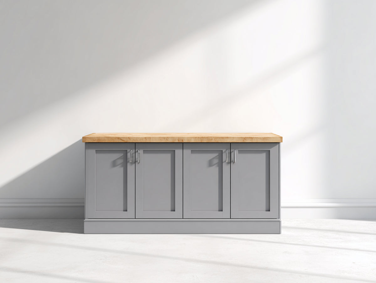 Credenza - Legno - 152x44x78 cm - Grigio chiaro freddo-Legno naturale - Stile classico moderno