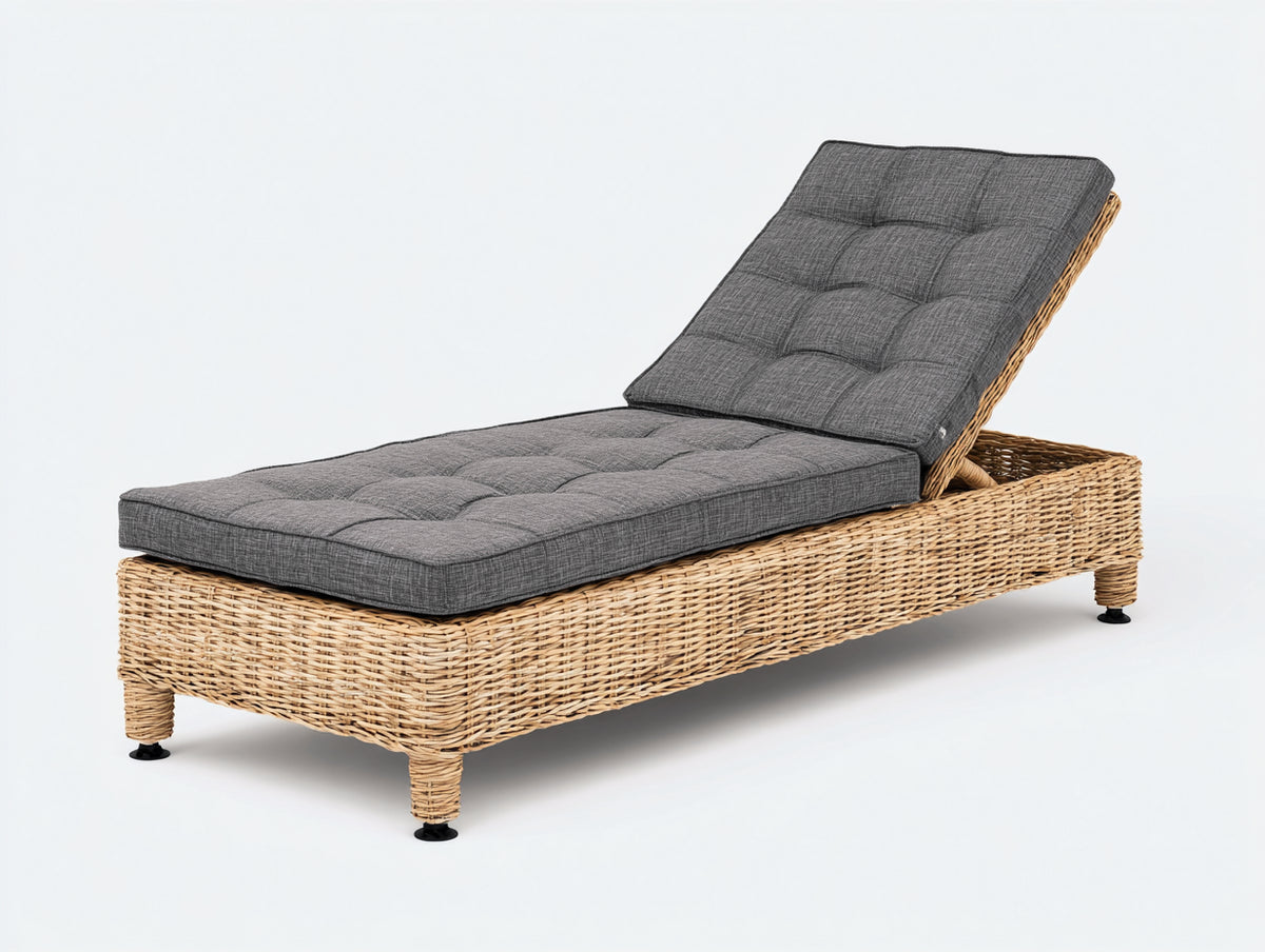 Lettino prendisole - Fibra intrecciata-Tessuto - 200x72x97 cm - Beige naturale-Grigio antracite - Schienale reclinato