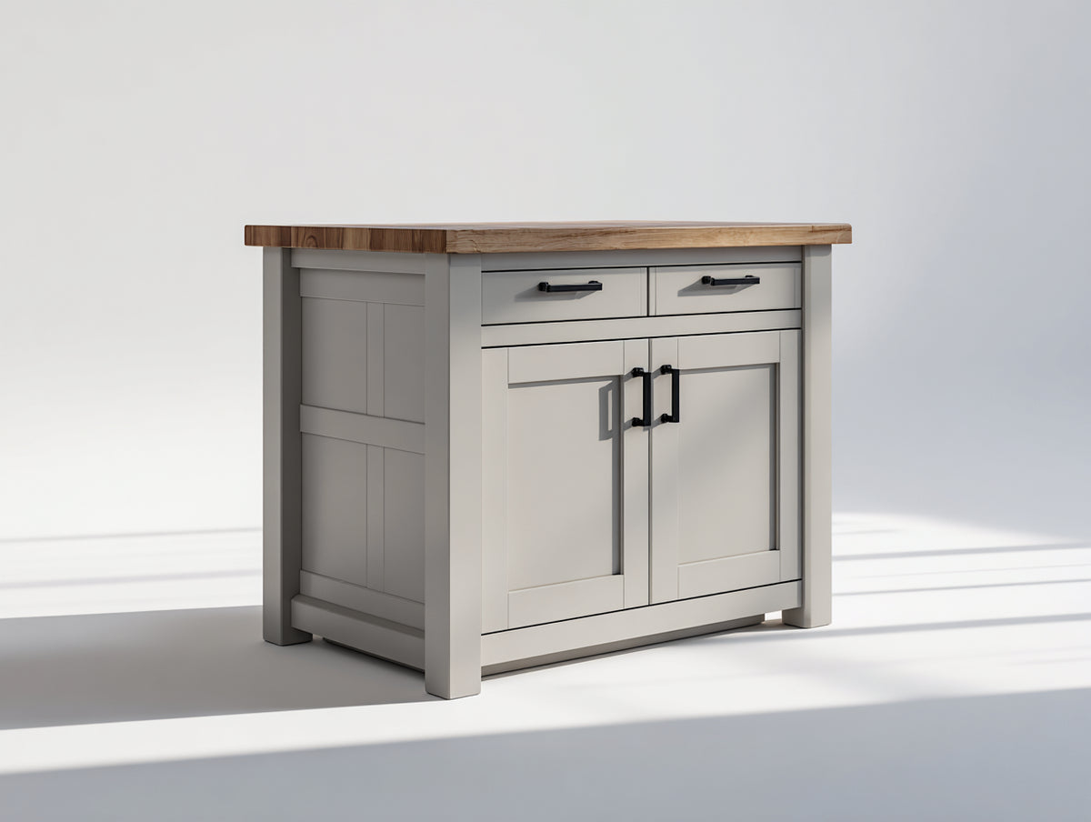 Credenza - Legno-Metallo - 110x55x90 cm - Grigio chiaro-Legno naturale-Nero - Stile country moderno