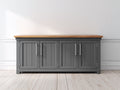 Credenza - Legno - 168x45x78 cm - Grigio antracite-Legno naturale - Stile country moderno