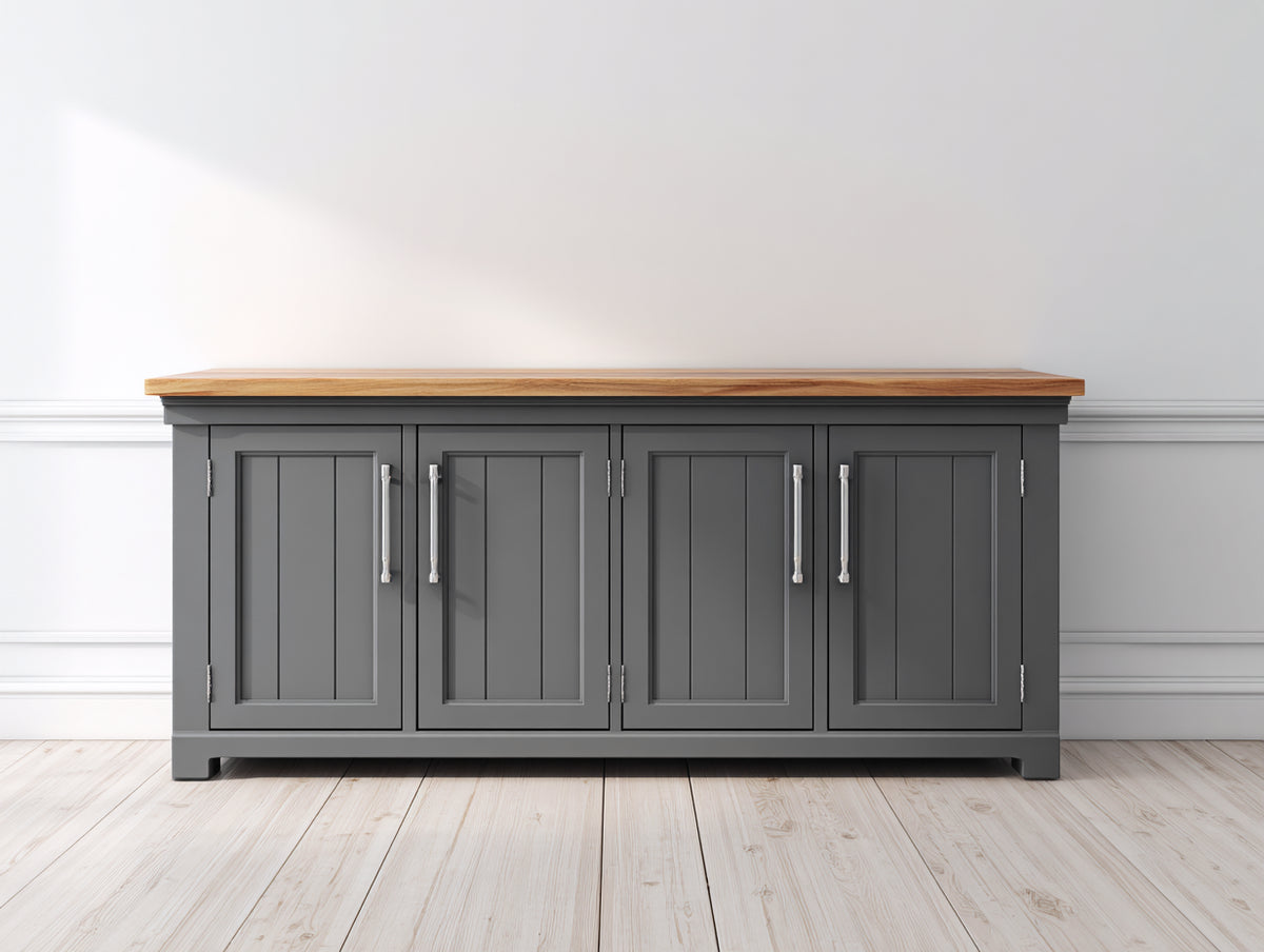 Credenza - Legno - 168x45x78 cm - Grigio antracite-Legno naturale - Stile country moderno