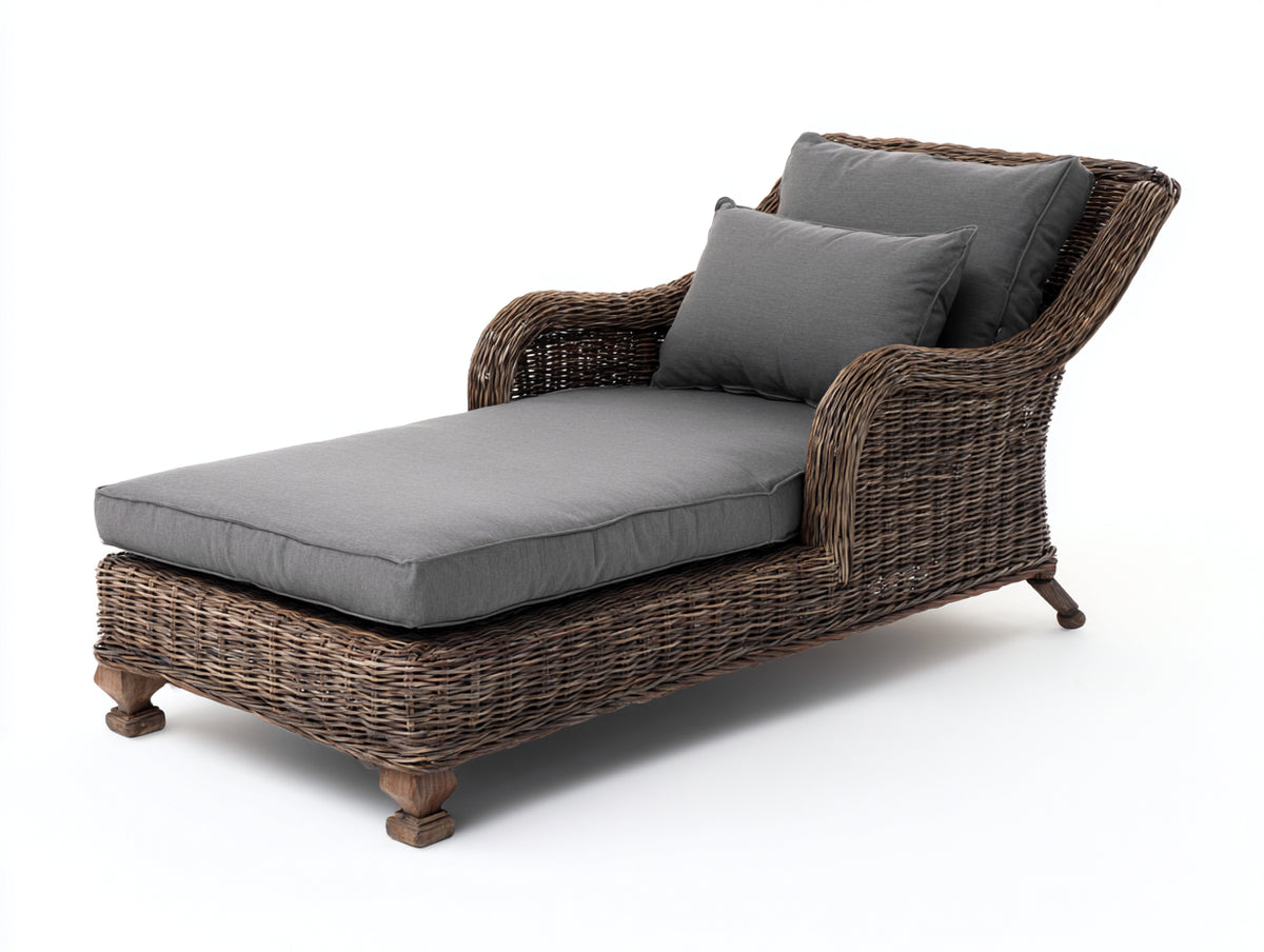 Lettino prendisole - Rattan-Tessuto - 187x84x89 cm - Grigio-Marrone - Stile rustico