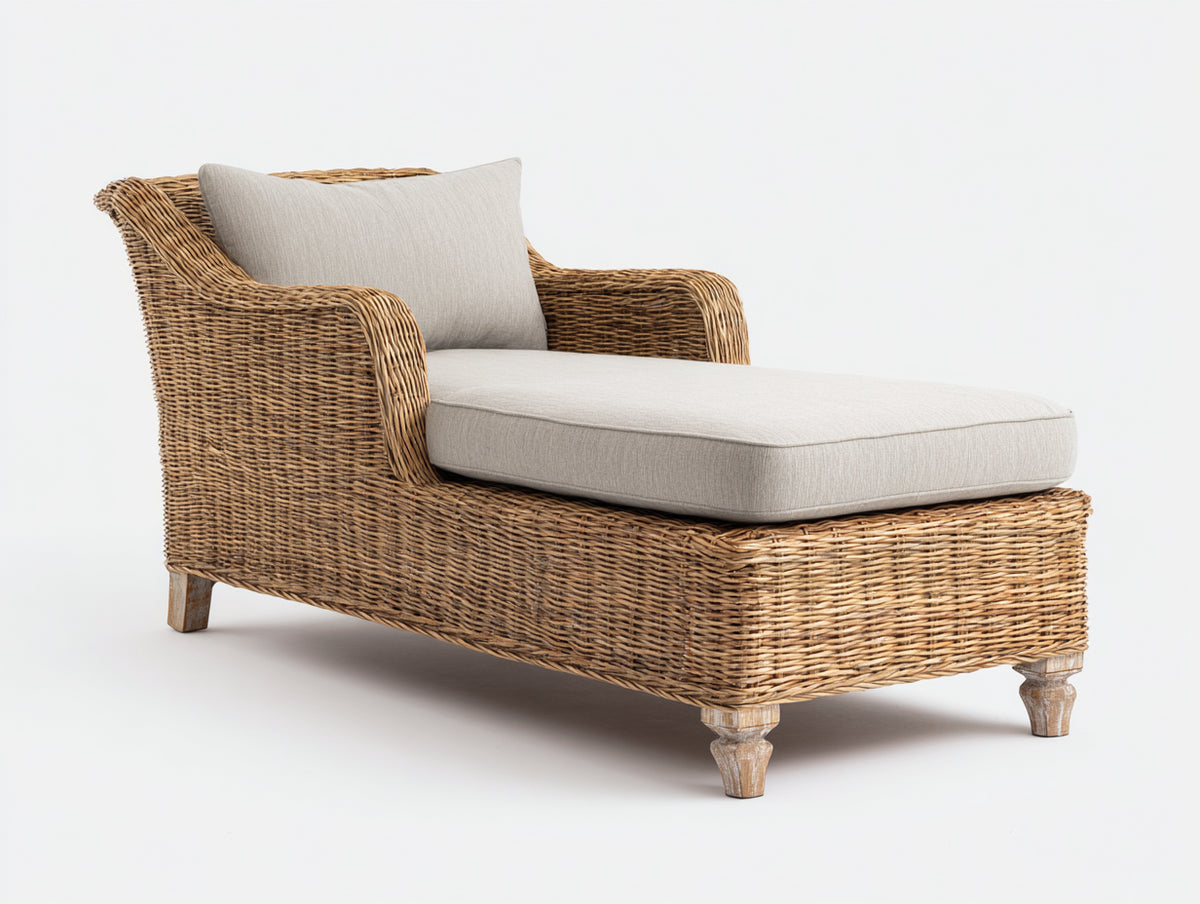 Lettino prendisole - Rattan-Tessuto - 181x77x85 cm - Beige-Marrone chiaro - Stile country