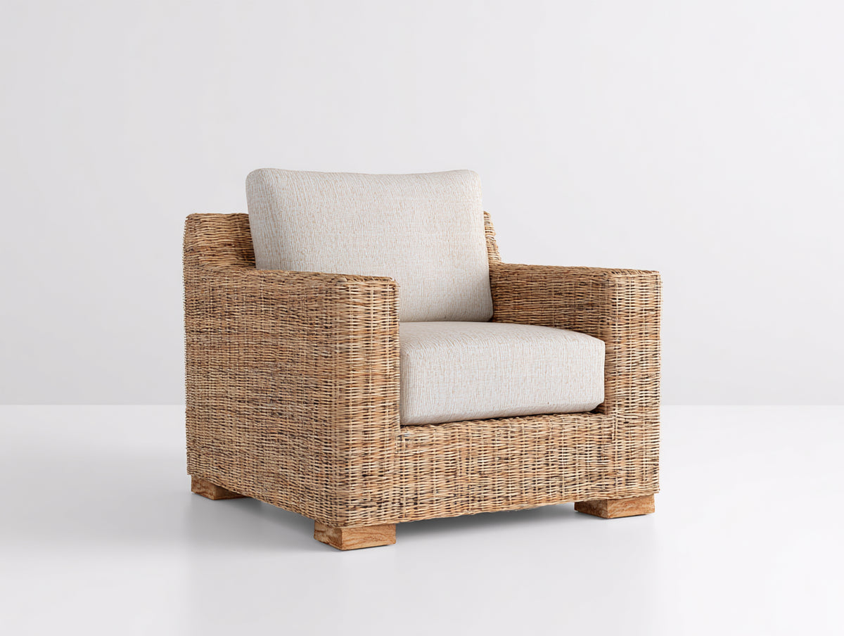 Poltrona da giardino - Rattan sintetico-Tessuto - 88x84x82 cm - Marrone chiaro-Crema - Moderno naturale