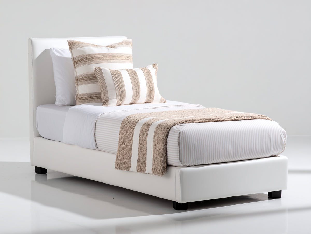 Letto singolo - Ecopelle - 212x103x108 cm - Bianco avorio - Stile moderno